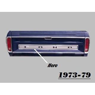 Tailgate finish panel, FORD (bright dip anodized, with black detailing) 1973-79 (D3TZ-99425A34-A)