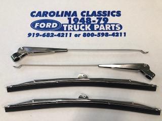 Windshield wiper set (set consists of 2 wiper arms, and 2 wiper blades, polished stainless) 1953-55 (BAAA-17527-KIT)